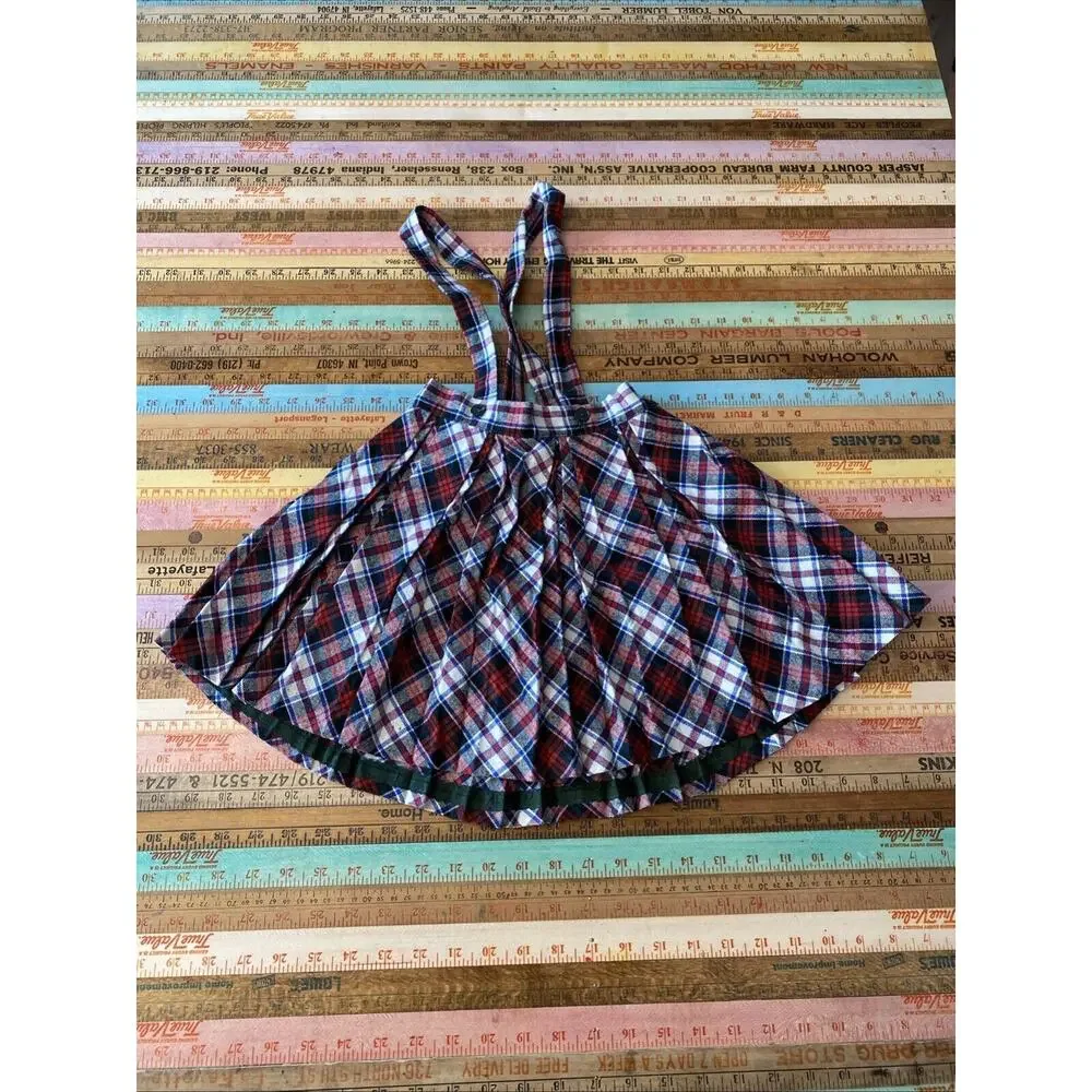 Vintage Sears Roebuck Girls 5 Jumper Skirt Bib Overall Wool Blend Plaid S MCM